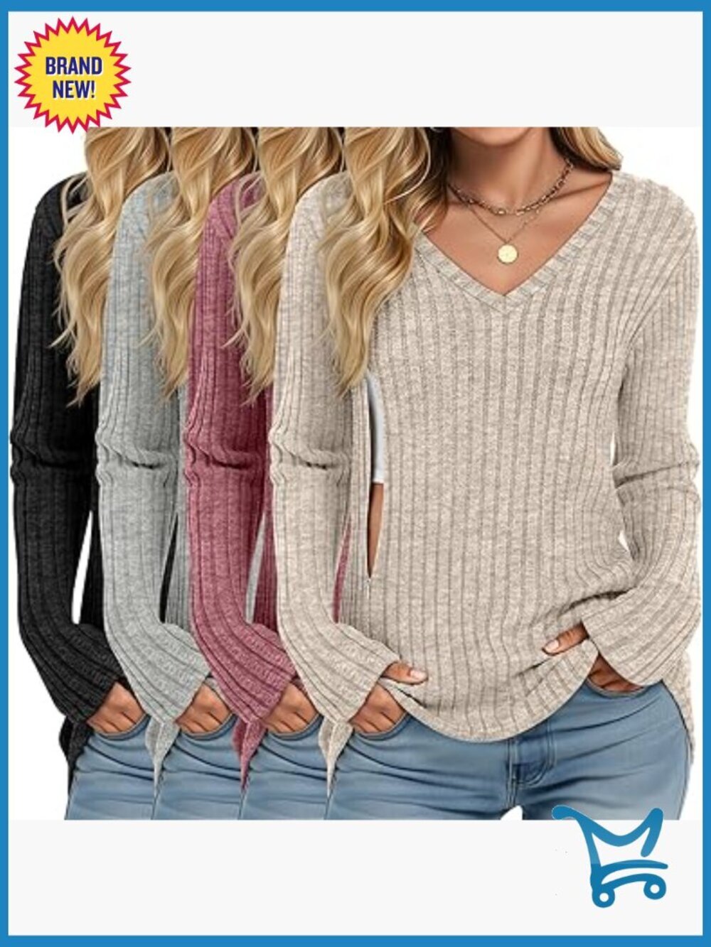 4 Pack Maternity Nursing Tops V Neck Breastfeeding Long Sleeve Hidden Zipper
